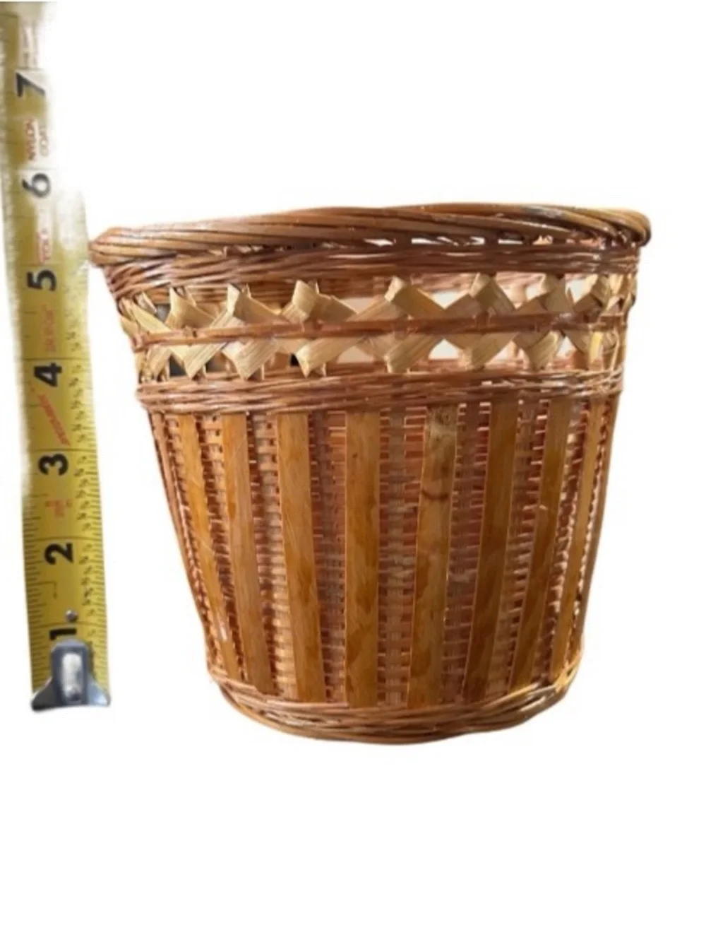 Vintage Mid Century 60 70s Hand Woven Tiger Bamboo Planter Plant Pot Tikki Boho